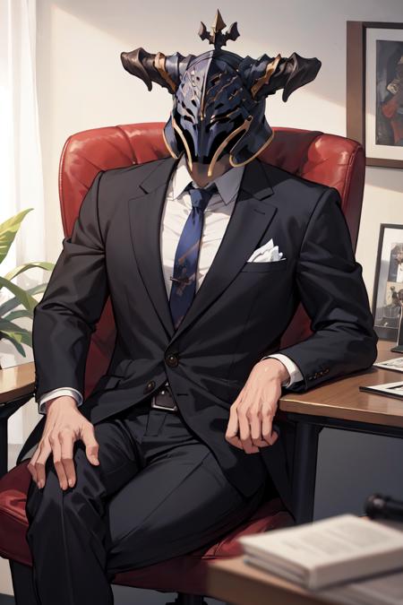 00093-3872763922-masterpiece, best quality, absurdres, 1boy, solo, Vaseraga, helmet, formal, black suit, collared shirt, necktie, sitting, indoor.png